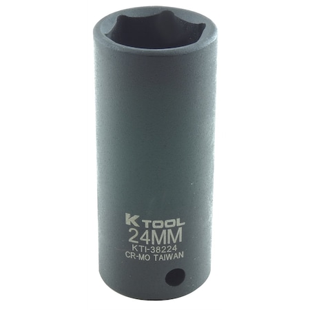 K-Tool International 1/2" Drive Impact Socket black oxide, Deep 6Pt, 1/2"Dr, 24mm KTI-38224